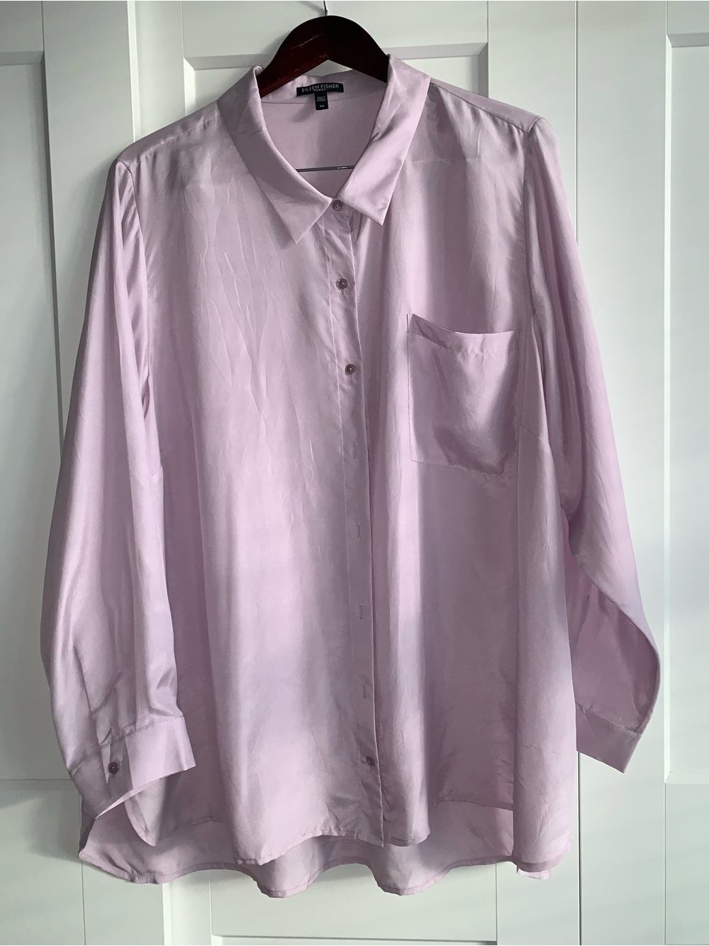 Eileen Fisher 100% Silk classic collar light Lavender Button-Down Blouse 3XL